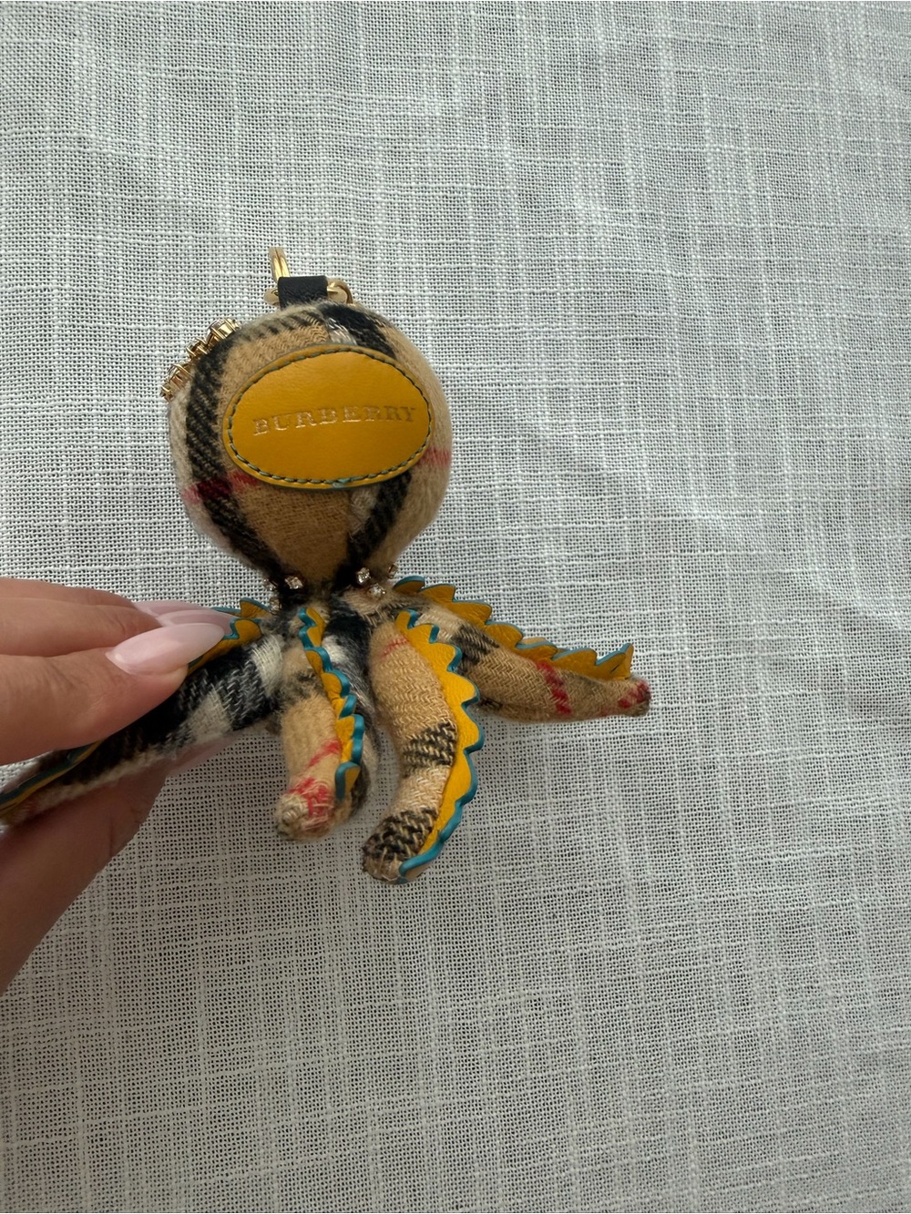 Burberry Beige Plaid Octopus Key Charm with Yellow Trim - Picture 2 of 6